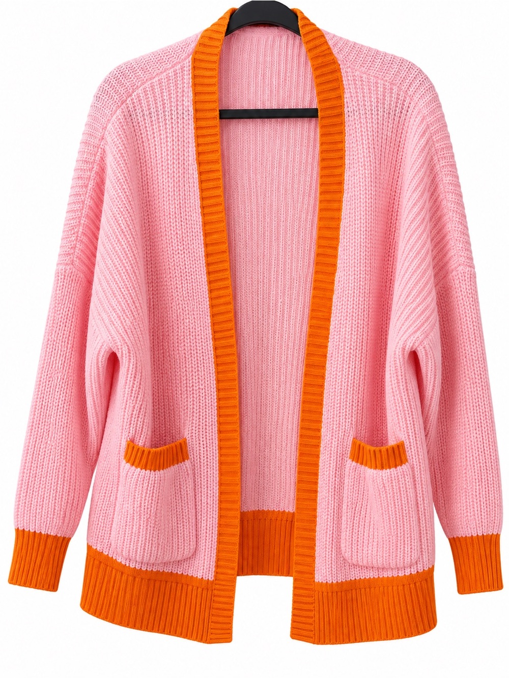 Pink & Orange Colorblock Chunky Knit Cardigan – Oversized L/XL